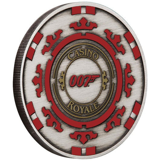 Tuvalu 2023 $1 James Bond 007 Casino Royale Chip 1oz Silver Coloured Antiqued Coin