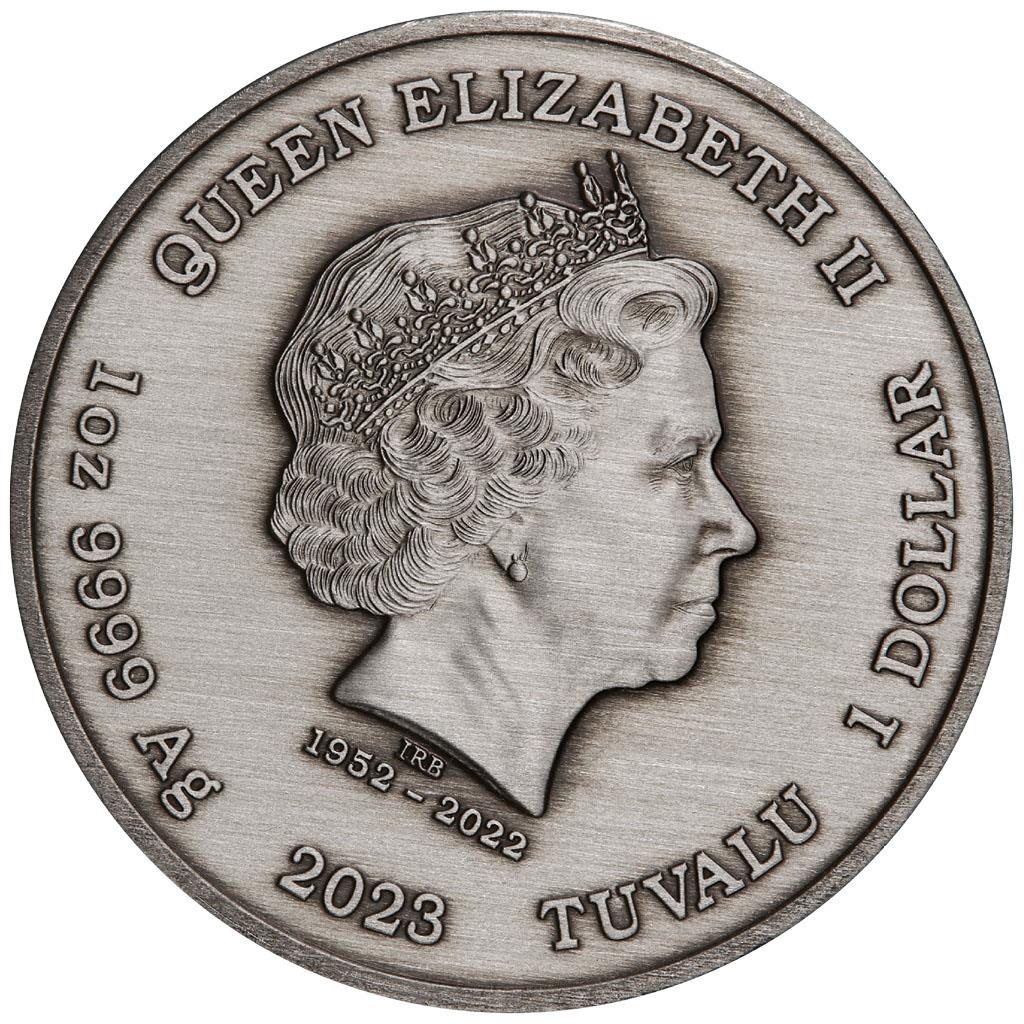 Tuvalu 2023 $1 James Bond 007 Casino Royale Chip 1oz Silver Coloured Antiqued Coin