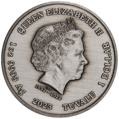 Tuvalu 2023 $1 James Bond 007 Casino Royale Chip 1oz Silver Coloured Antiqued Coin