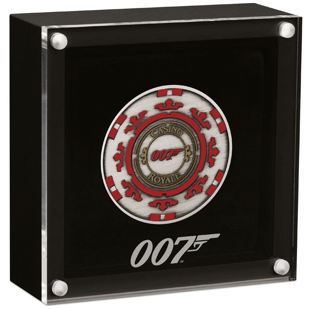 Tuvalu 2023 $1 James Bond 007 Casino Royale Chip 1oz Silver Coloured Antiqued Coin