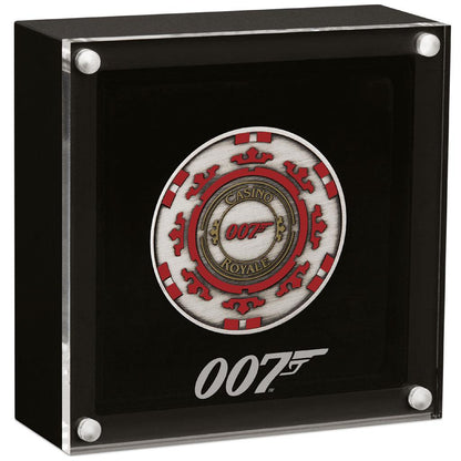 Tuvalu 2023 $1 James Bond 007 Casino Royale Chip 1oz Silver Coloured Antiqued Coin