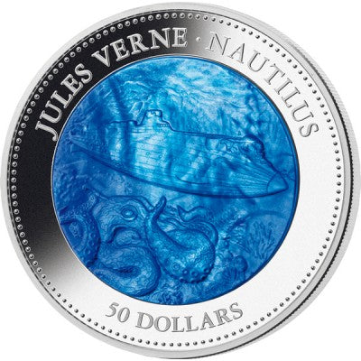 Cook Islands 2014 $50 Jules Verne Nautilus Mother of Pearl 5oz Silver Proof Coin