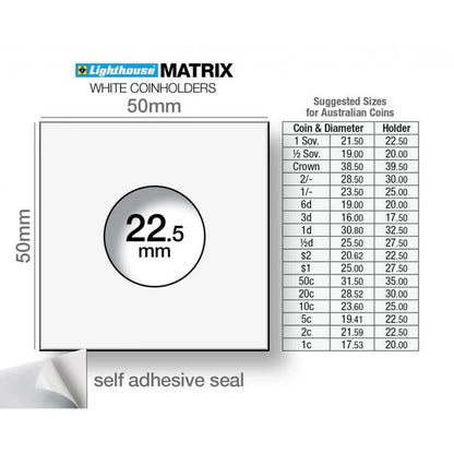 Lighthouse 22.5mm Self Adhesive Cardboard Coin Holder (Mylar) Pack of 25