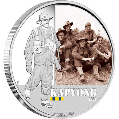 2012 $1 Famous Battles In Australian History Kapyong 1oz Silver Coloured Proof Coin