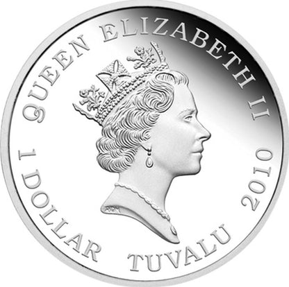 Tuvalu 2010 $1 Charles Kingsford Smith 1oz Silver Coloured Proof Coin