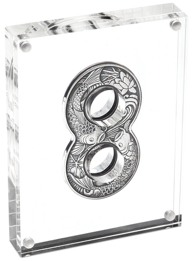2019 $2 Figure 8 Koi Fish 2oz Silver Antiqued Shaped Coin