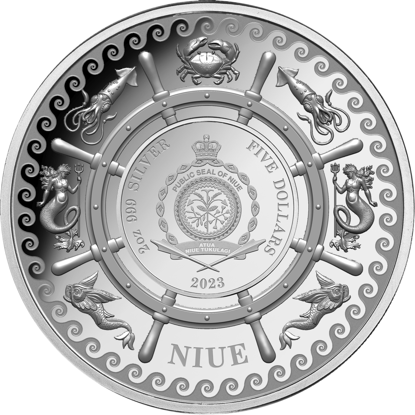 Niue 2023 $5 The Kraken 2oz Silver Coloured Proof Coin