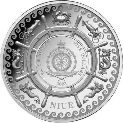Niue 2023 $5 The Kraken 2oz Silver Coloured Proof Coin