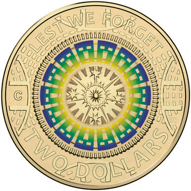 2017 $2 Lest We Forget 'C' Mintmark Coloured Uncirculated Coin