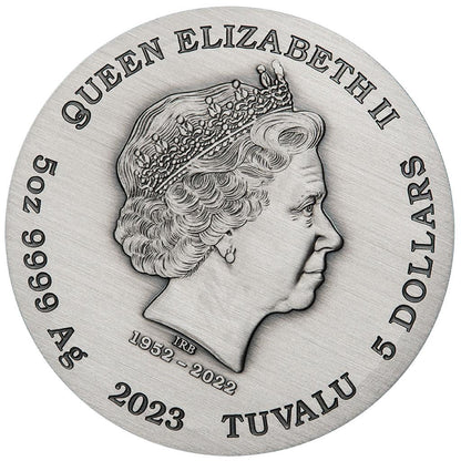 Tuvalu 2023 $5 12 Lunar Animals 5oz Silver Coloured Antiqued Coin