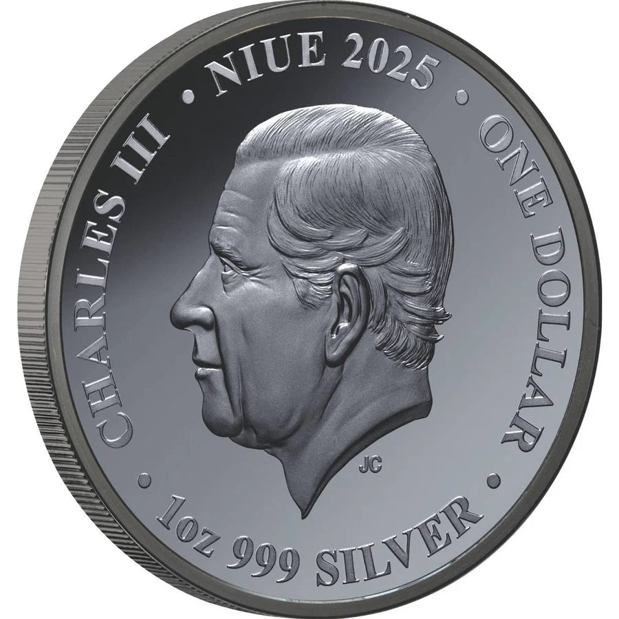 Niue 2025 $1 Lunar Snake Selectively Gold Plated 1oz Silver Black Proof Coin
