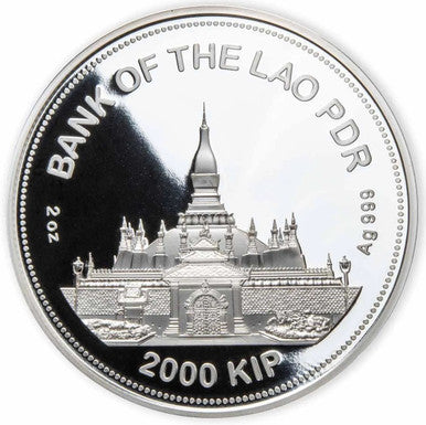 Laos 2022 2000 Kip Lunar Year of The Tiger Selectively Gold Plated 2oz Silver Proof Jade Coin