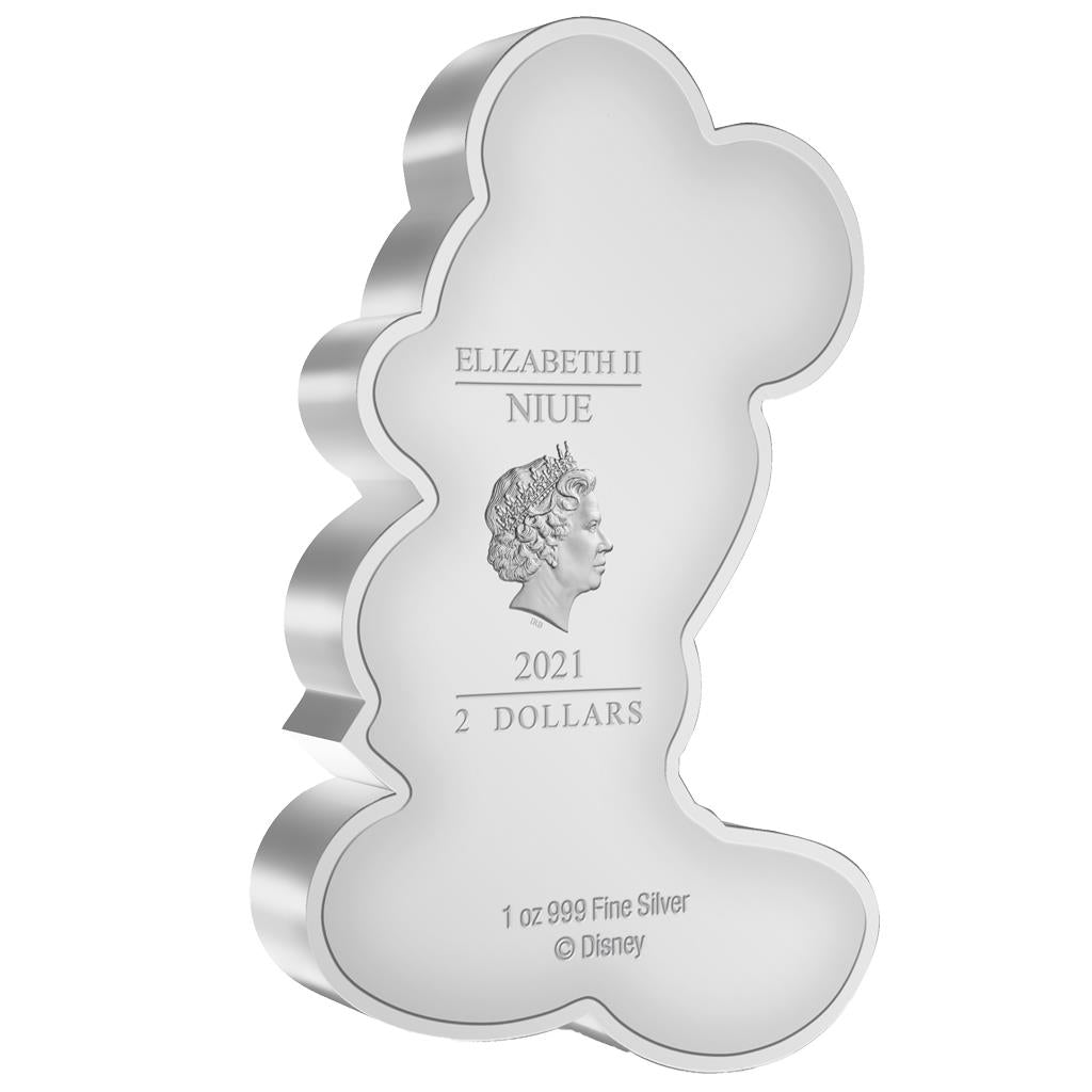 Niue 2021 $2 Disney Mickey and Friends Mickey Mouse Shaped 1oz Silver Coloured Proof Coin