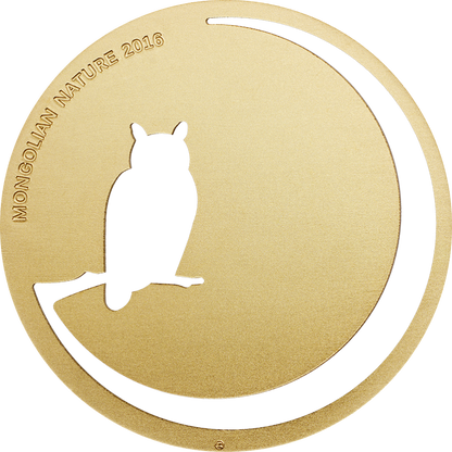 Mongolia 2016 500 Togrog Mongolian Nature Owl Gold Plated 1/2oz Silver Coin