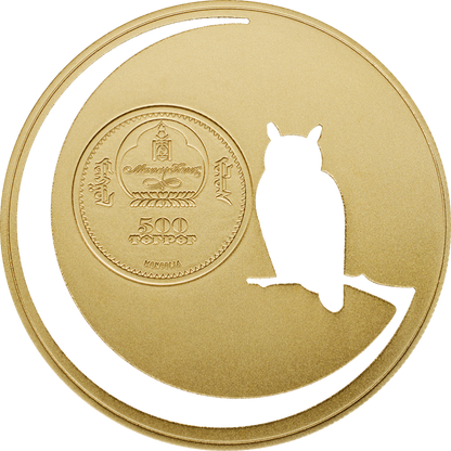 Mongolia 2016 500 Togrog Mongolian Nature Owl Gold Plated 1/2oz Silver Coin