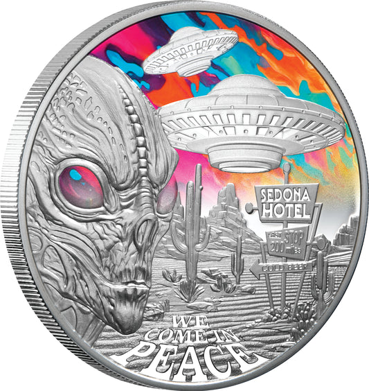 Niue 2024 $1 Alien Encounters 1oz Silver Coloured Proof Coin