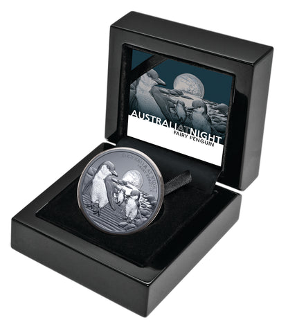 Niue 2024 $1 Australia At Night Fairy Penguin 1oz Silver Black Proof Coin