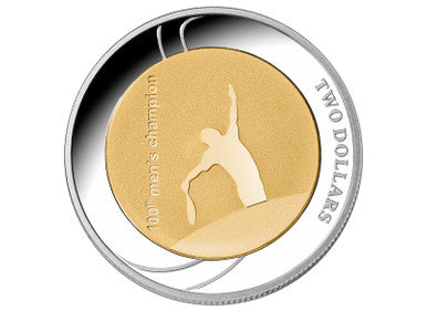 2012 $2 Australian Open 100th Men's Champion Selectively Gold Plated 1oz Silver Proof Coin