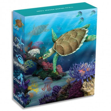 2011 50c Australian Sea Life II The Reef Hawksbill Turtle 1/2oz Silver Coloured Proof Coin