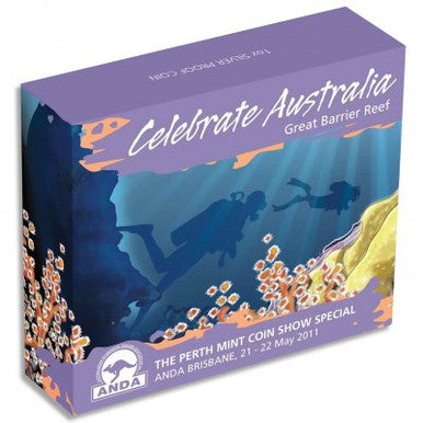 2011 $1 ANDA Brisbane Coin Show Special Celebrate Australia Great Barrier Reef 1oz Silver Coloured Proof Coin