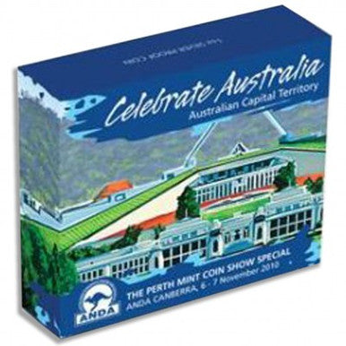 2010 $1 ANDA Canberra Coin Show Special Celebrate Australia Australia Capital Territory 1oz Silver Coloured Proof Coin