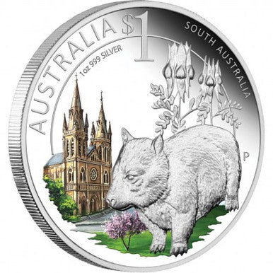 2010 $1 Celebrate Australia South Australia 1oz Silver Coloured Proof Coin
