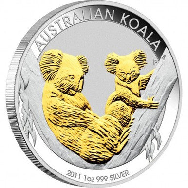 2011 $1 Australian Koala 1oz Silver Gilded Coin