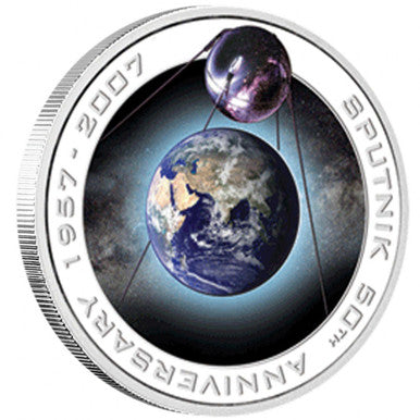 Cook Islands 2007 $1 Orbit and Beyond Sputnik 50th Anniversary 1oz Silver Coloured Proof Coin