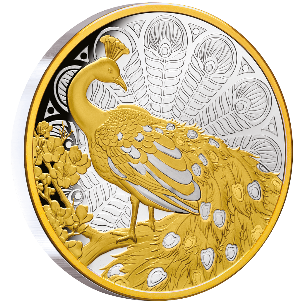 Niue 2024 $1 Peacock Selectively Gold Plated 1oz Silver Proof Coin