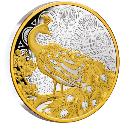 Niue 2024 $1 Peacock Selectively Gold Plated 1oz Silver Proof Coin