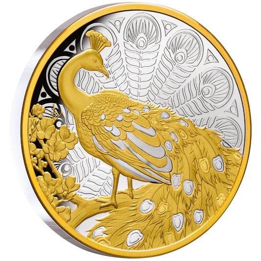 Niue 2024 $1 Peacock Selectively Gold Plated 1oz Silver Proof Coin