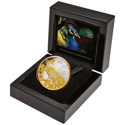 Niue 2024 $1 Peacock Selectively Gold Plated 1oz Silver Proof Coin