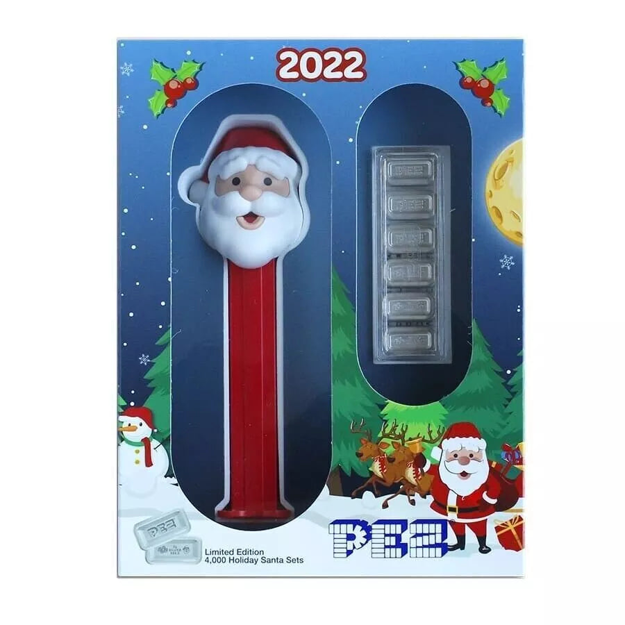 Pamp 2022 Pez Holiday Santa 5g Silver Wafers and Dispenser Gift Set