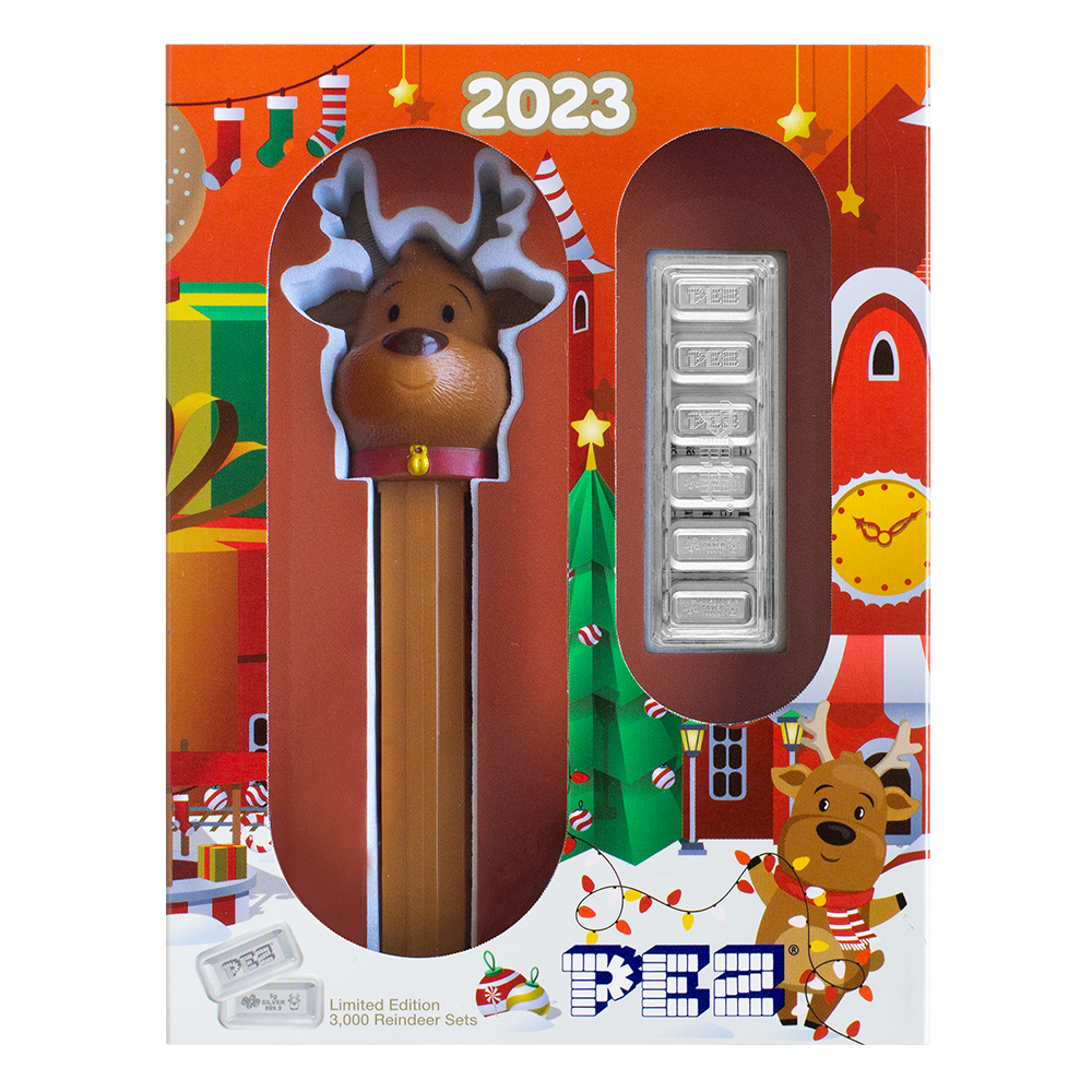 Pamp 2023 Pez Reindeer 5g Silver Wafers and Dispenser Gift Set