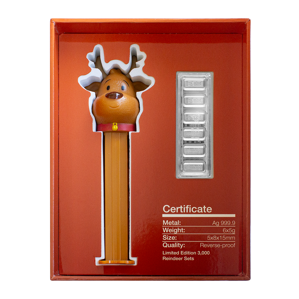 Pamp 2023 Pez Reindeer 5g Silver Wafers and Dispenser Gift Set