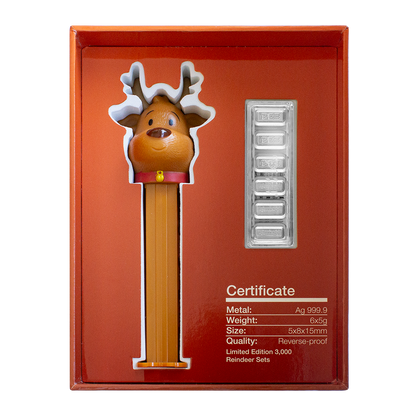 Pamp 2023 Pez Reindeer 5g Silver Wafers and Dispenser Gift Set