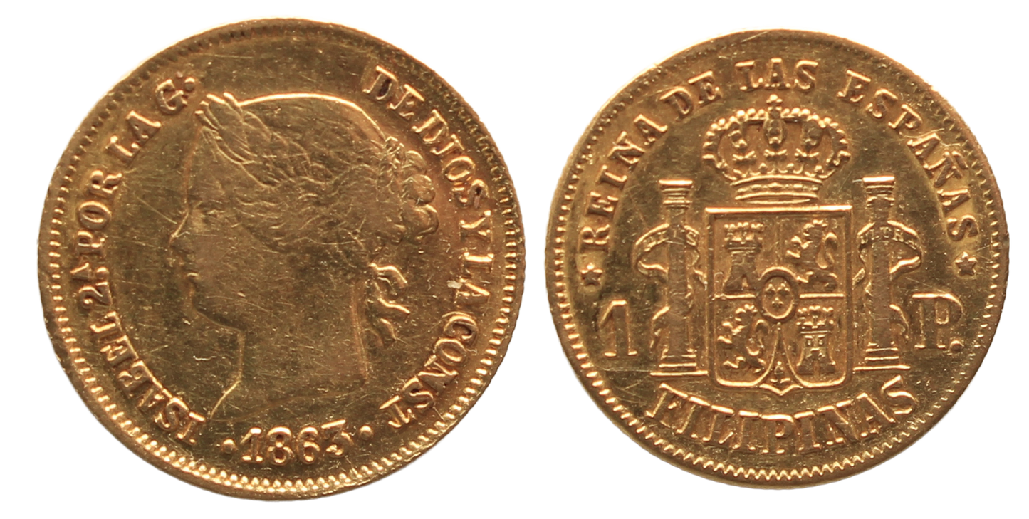 Philippines 1863 Gold Peso gVF