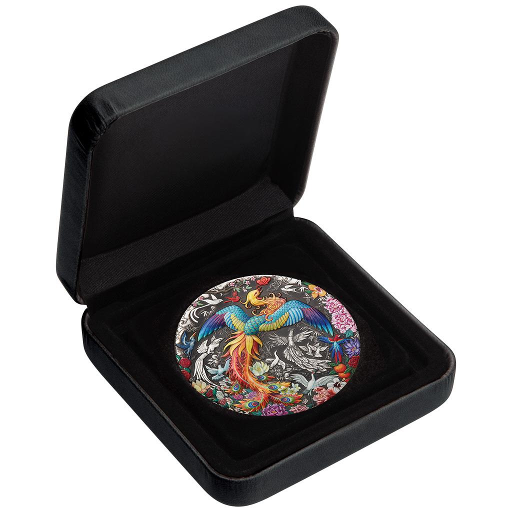 Tuvalu 2023 $5 Chinese Mythical Creatures Phoenix & The Birds 5oz Silver Coloured Antiqued Coin