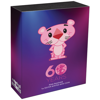 Tuvalu 2024 $1 Minted Mini 60 Years Pink Panther Shaped 1oz Silver Coloured Coin