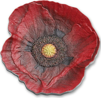 Cook Islands 2017 $5 Remembrance Poppy Lest We Forget 1oz Silver Coloured Poppy Shaped Coin