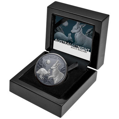 Niue 2024 $1 Australia At Night Rock Wallaby 1oz Silver Black Proof Coin