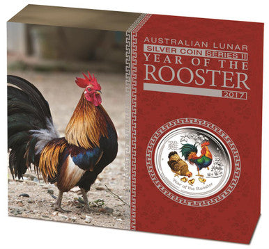 2017 $1 Lunar Year of The Rooster 1oz Silver Coloured Proof Coin