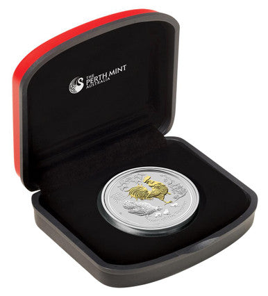 2017 $1 Lunar Year of The Rooster 1oz Silver Gilded Coin