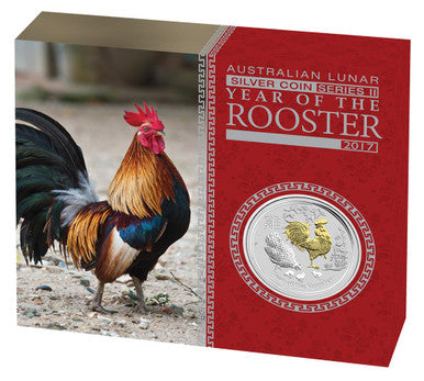 2017 $1 Lunar Year of The Rooster 1oz Silver Gilded Coin