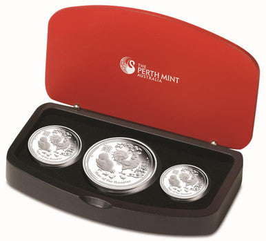 2017 Lunar Year of The Rooster Silver Proof 3 Coin Set