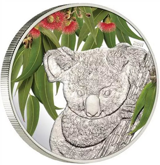 Cook Islands 2011 $5 The Scent of Australia Koala & Eucalyptus Leaves Silver Coloured Uncirculated Coin
