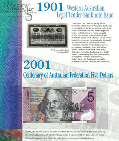 2001 $5 ANDA Show Centenary of Federation Commemorative 6 Note and Folder Set