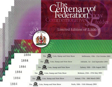 2001 $5 ANDA Show Centenary of Federation Commemorative 6 Note and Folder Set