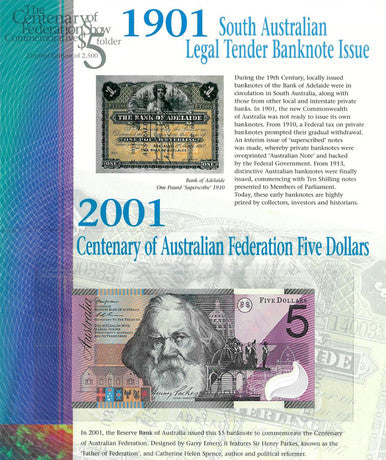 2001 $5 ANDA Show Centenary of Federation Commemorative 6 Note and Folder Set
