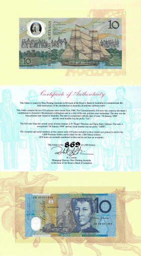 1998 $10 Deluxe 10th Anniversary of Australian Polymer Notes 2 Note Set